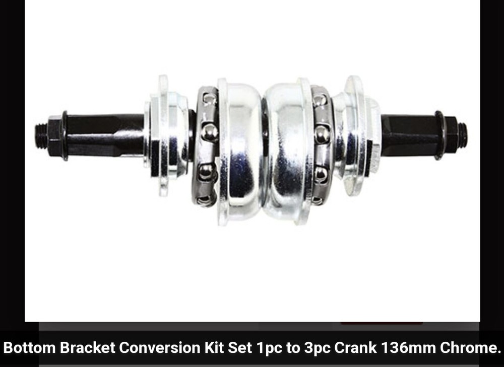 BICYCLE BOTTOM BRACKET CONVERSION KIT SET 1PC TO 3PC CRANK 136MM CHROME