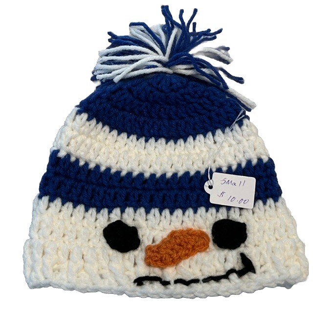 Hand Crocheted Snowman Beanie Hat Small
