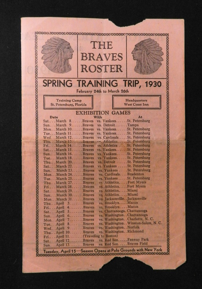 1930 Boston Braves NL Baseball Roster Guide