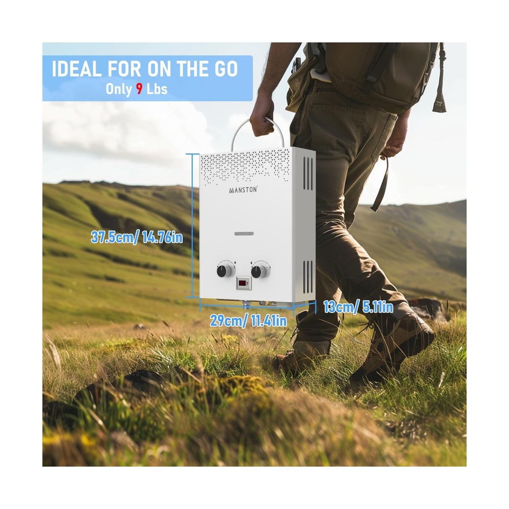 Tankless Water Heater, VANSTON Propane Water Heater Outdoor, 1.45GPM Portable...