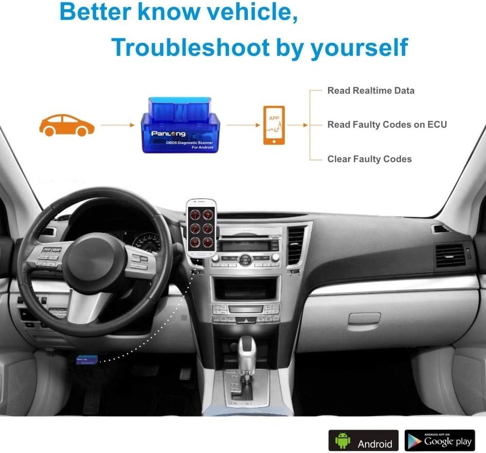 Panlong Bluetooth OBDII Car Code Reader for Android, Turn Off Check Engine Li...