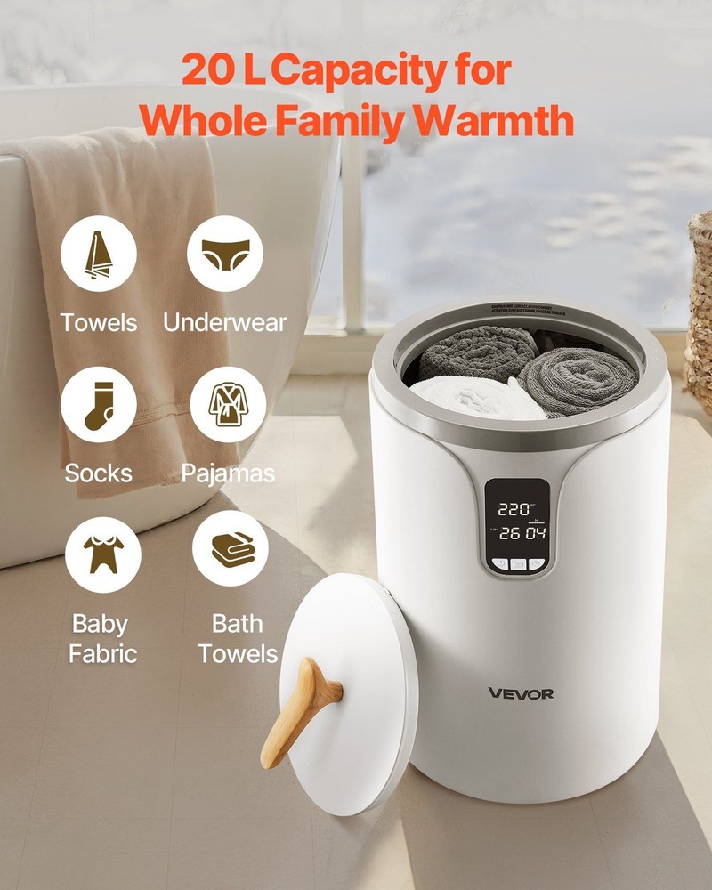 20L Heated Storage Basket for Towels with Timer and Scent Insert White