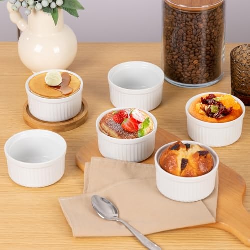 Souffle Ramekins: 4oz 6 Pieces Ceramic Baking Ramekin Set Oven Safe 4 OZ White