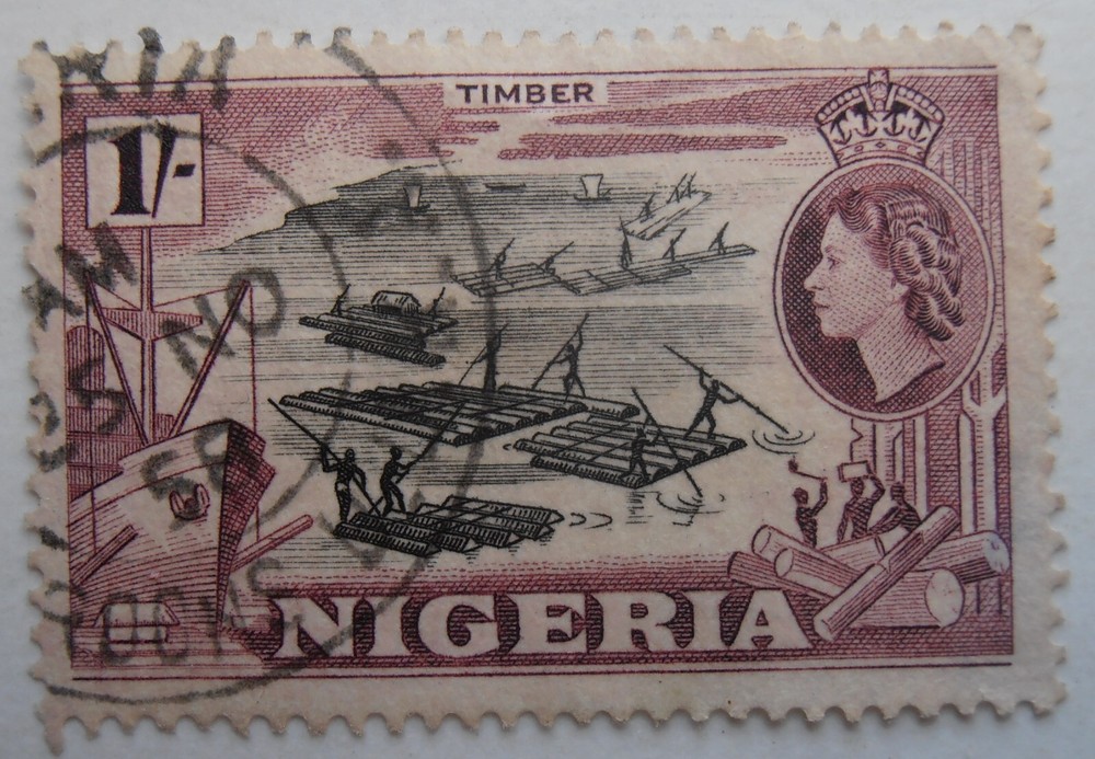 NIGERIA STAMP. 1 SHILLING TIMBER. X 2