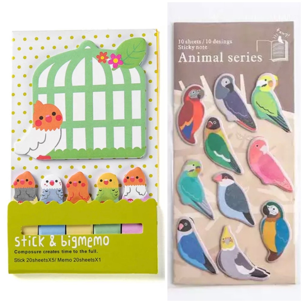 Parrot birds sticky notes and memo sheets set