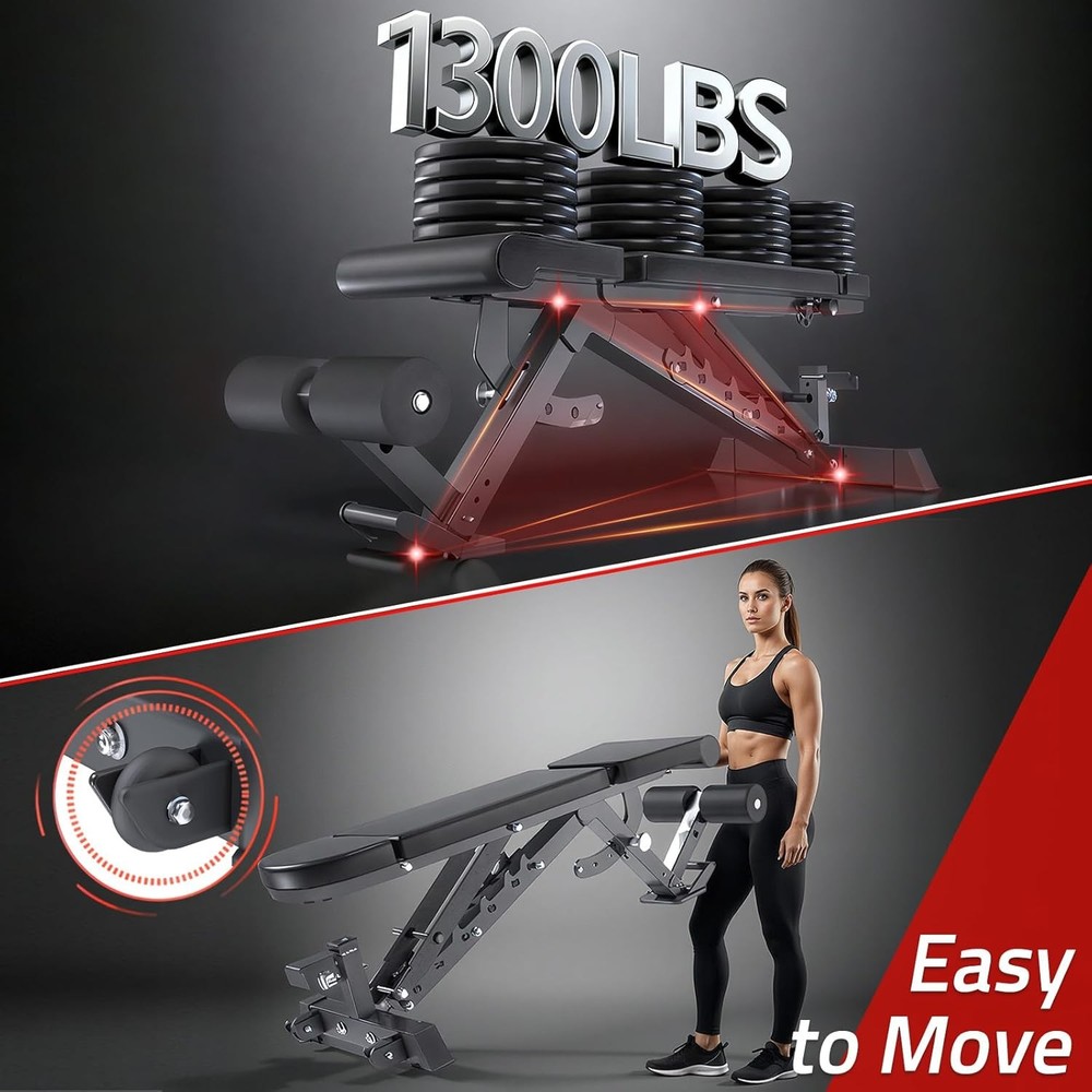 Weight Bench 1300Lbs Capacity Bench Press & Strength Training Workout Benche