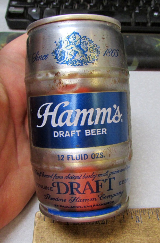 Hamms Draft Keg Barrel pull tab style beer can (empty) nice colors & graphics
