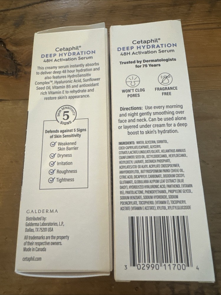 2 Cetaphil Deep Hydration, 48H Activation Serum, For Sensitive Skin, 1oz