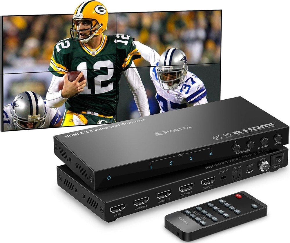 HDMl Video Wall Controller 2x2 4K, Video Wall Processor with 11 Splicing Mode...