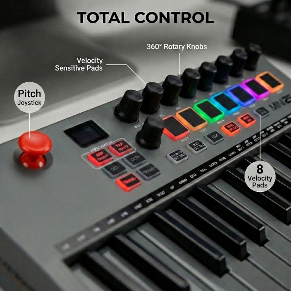 25-Key Rechargeable USB MIDI Keyboard Controller – Mini Piano Keyboard with V...