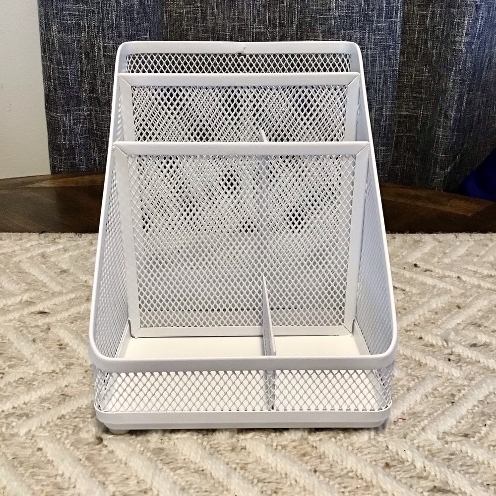 Bright Room White Mesh Desktop Organizer 7”x7”x6”Deep