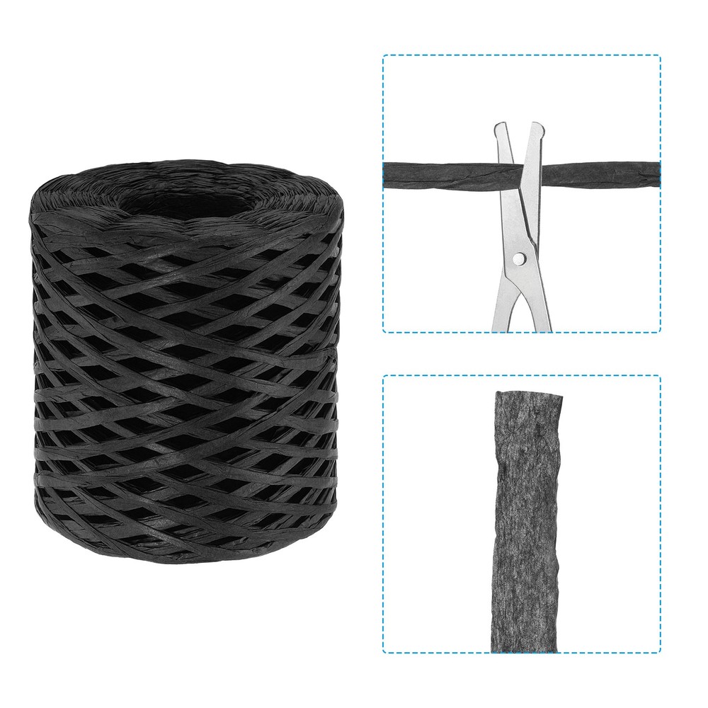 Raffia Ribbon, Natural Raffia String with Scissor, Black, 218 Yards