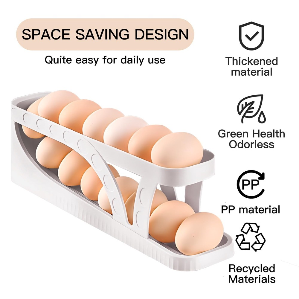 Egg DispenserAutomatic Rolling Egg Tray Organizer,2Tiers,Holds 15 Eggs Simult...