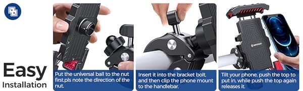 Motorcycle Phone Mount,3s Quickly Install,1 Second Automatic Lock & Release,