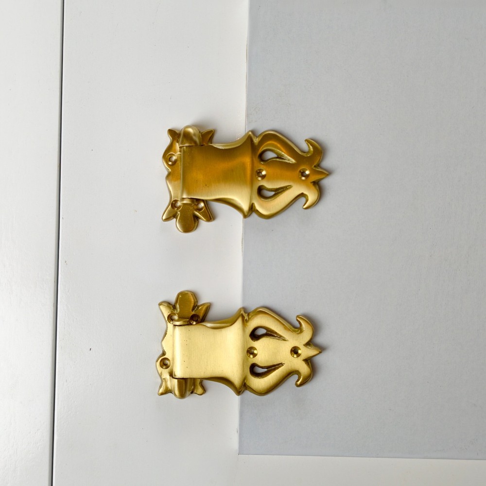2 x Vintage Solid Brass Ice Box Hinges 4" Offset 3/8 Heavy Cast Antique Style