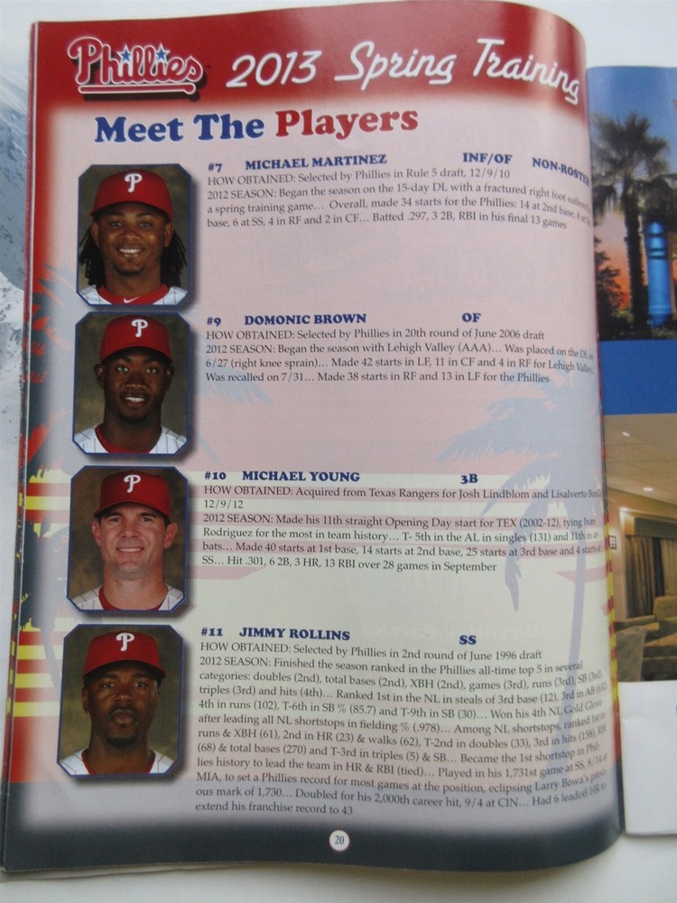 2013 Philadelphia Phillies Spring Training Program Clearwater Florida Utley Lee