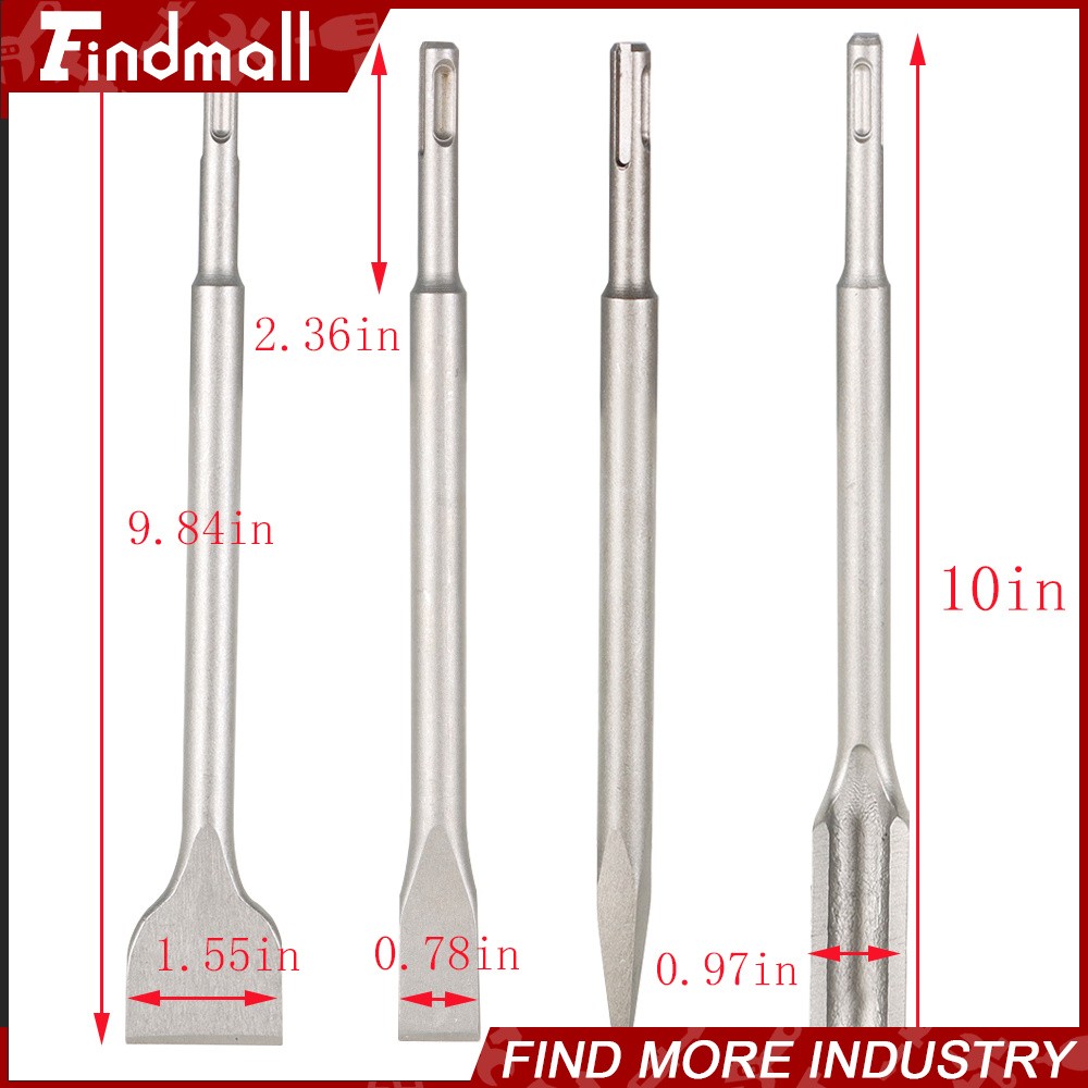 Findmall 4 Pack SDS Plus Chisel Bits -Flat Chisel Grooving Chisel & Point Chisel