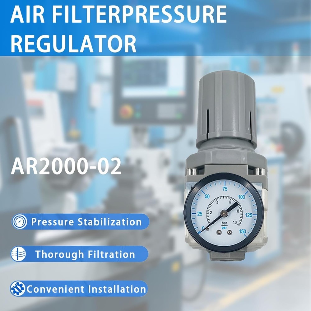 1/4"NPT Air Source Treatment Pressure Regulator, Air Regulator for Compressor