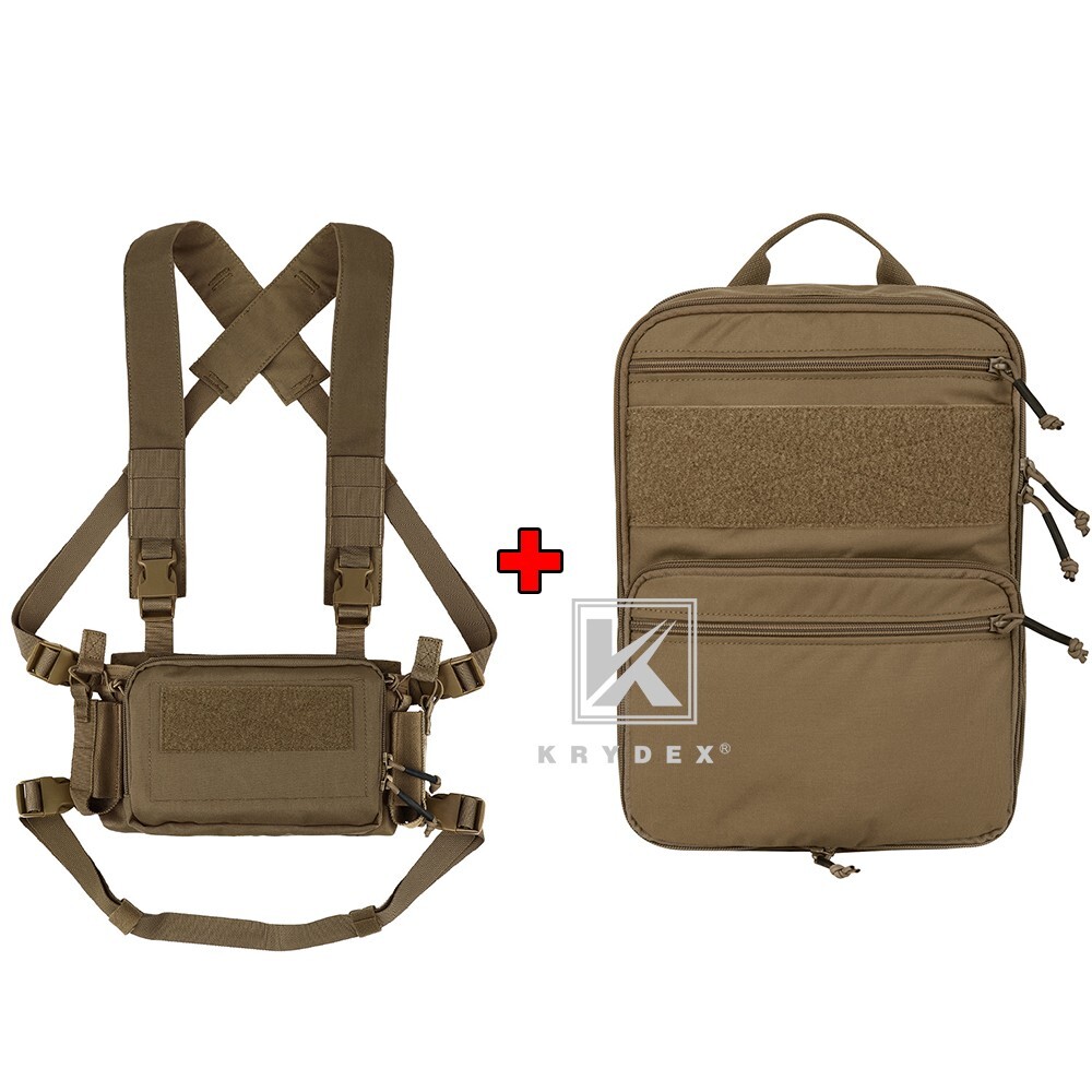 KRYDEX D3CR Chest Rig Harness Mag Pouches & D3 Flatpack Backpack Rucksack Coyote
