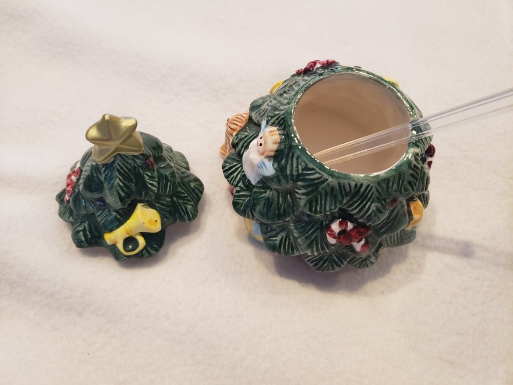 Christmas Tree Cream And Sugar Set Ceramic 1995 Jay Imported PreOwned