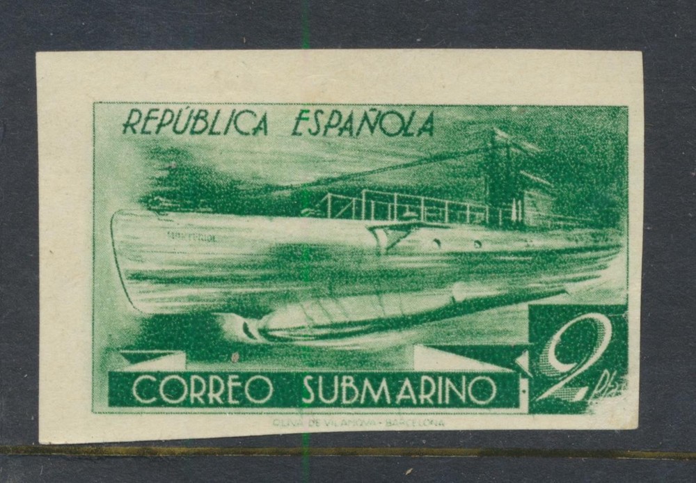 Spain 1938 Submarine Mail 2pt proof, corner scrape