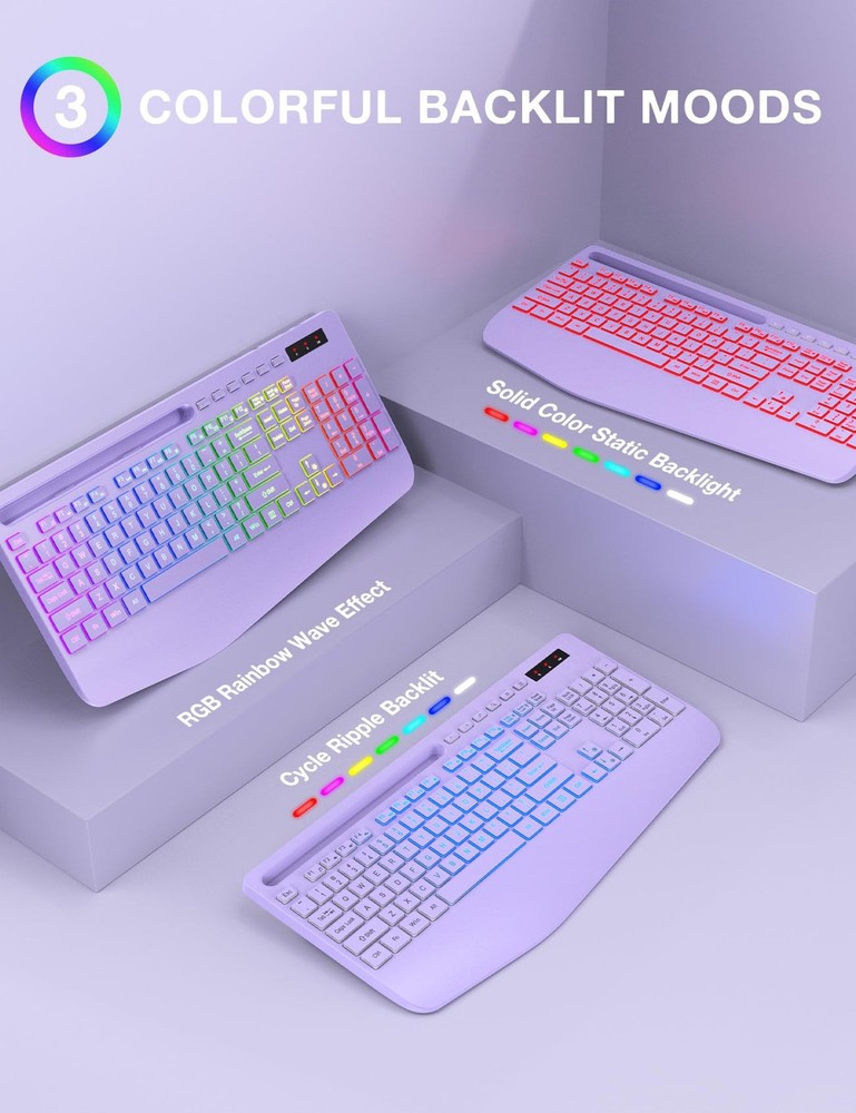 SABLUTE Wireless Keyboard and Mouse Combo, 9 Backlit Effects, Wrist Rest, Pho...