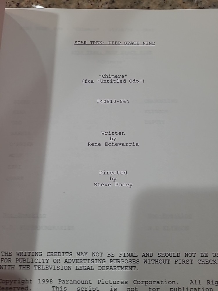 Star Trek Deep Space Nine Original Final Draft Script -'Chimera' used on Set DS9