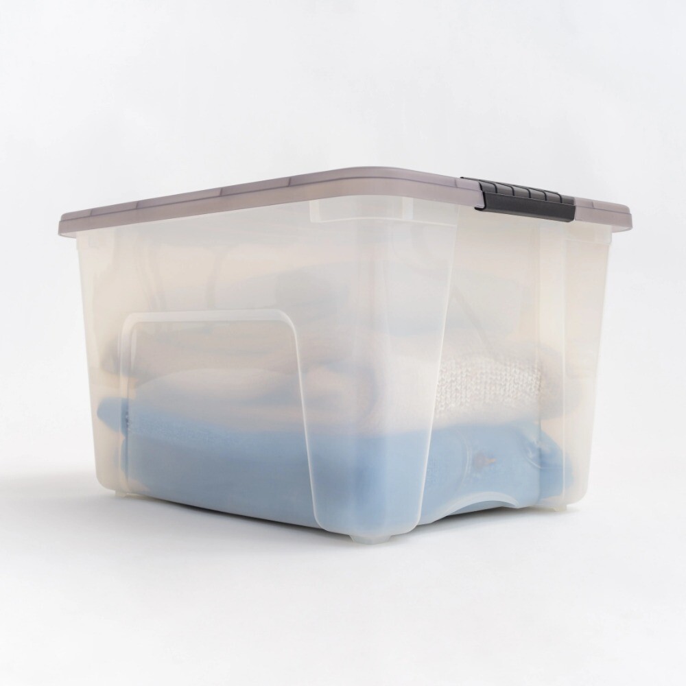53 Qt. Plastic Storage Bins with Lids, Clear, Latching, Stackable, Totes 5Pk