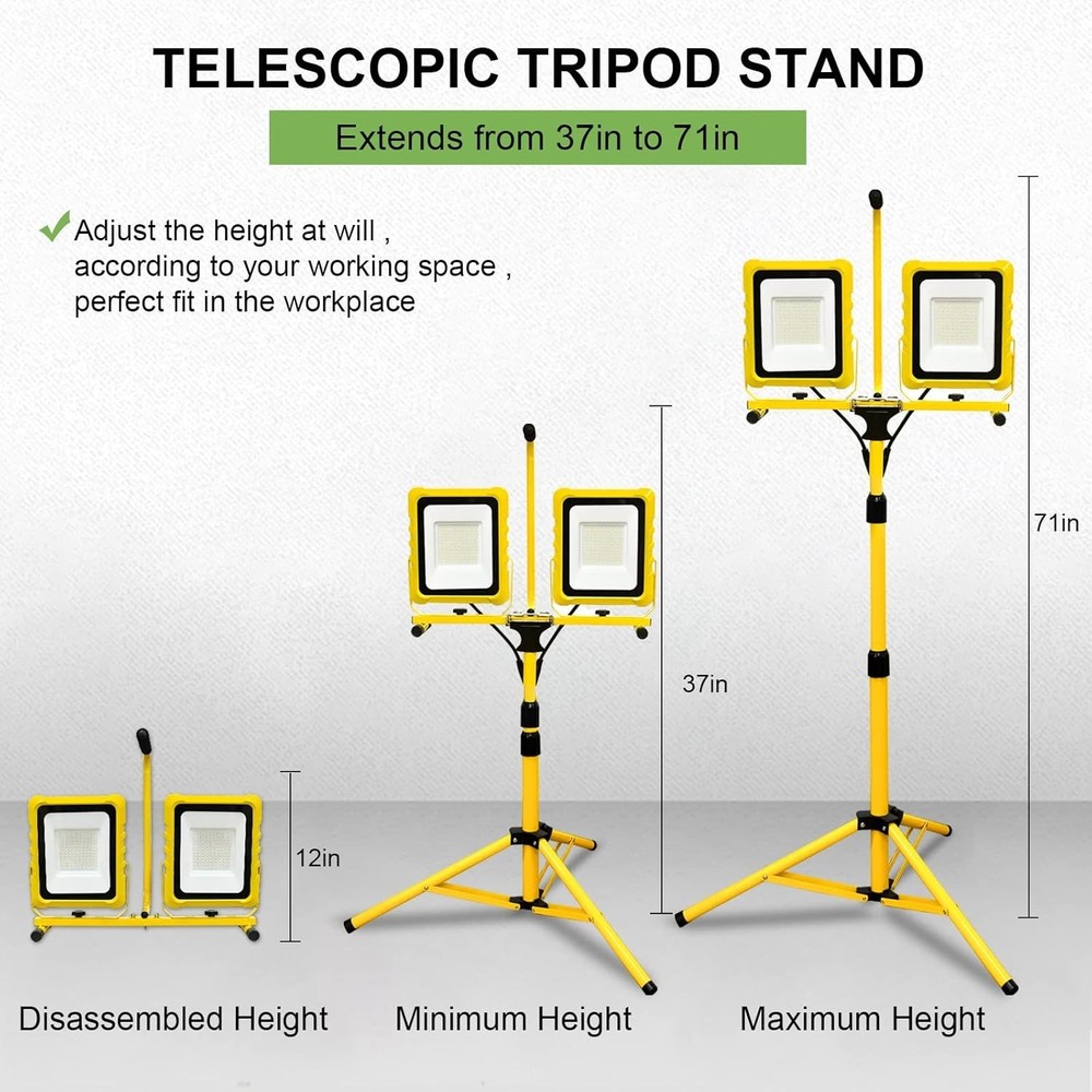 25000 Lumen Work Lights with Stand, Dual Head LED Work Light with USB & Socket,