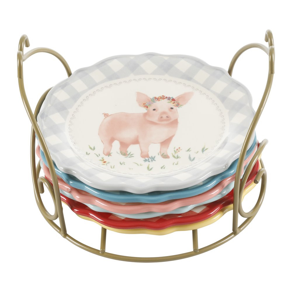 Stylish Serving Plates with Storage Wire Rack Set Dinner Plates 7-Piece