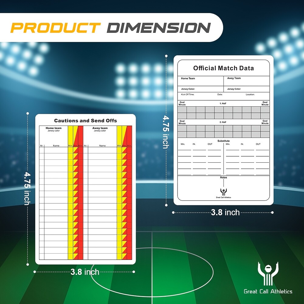 Soccer Referee Game Cards Pro 50 Pack Double Sided Thick Print Match Data Set