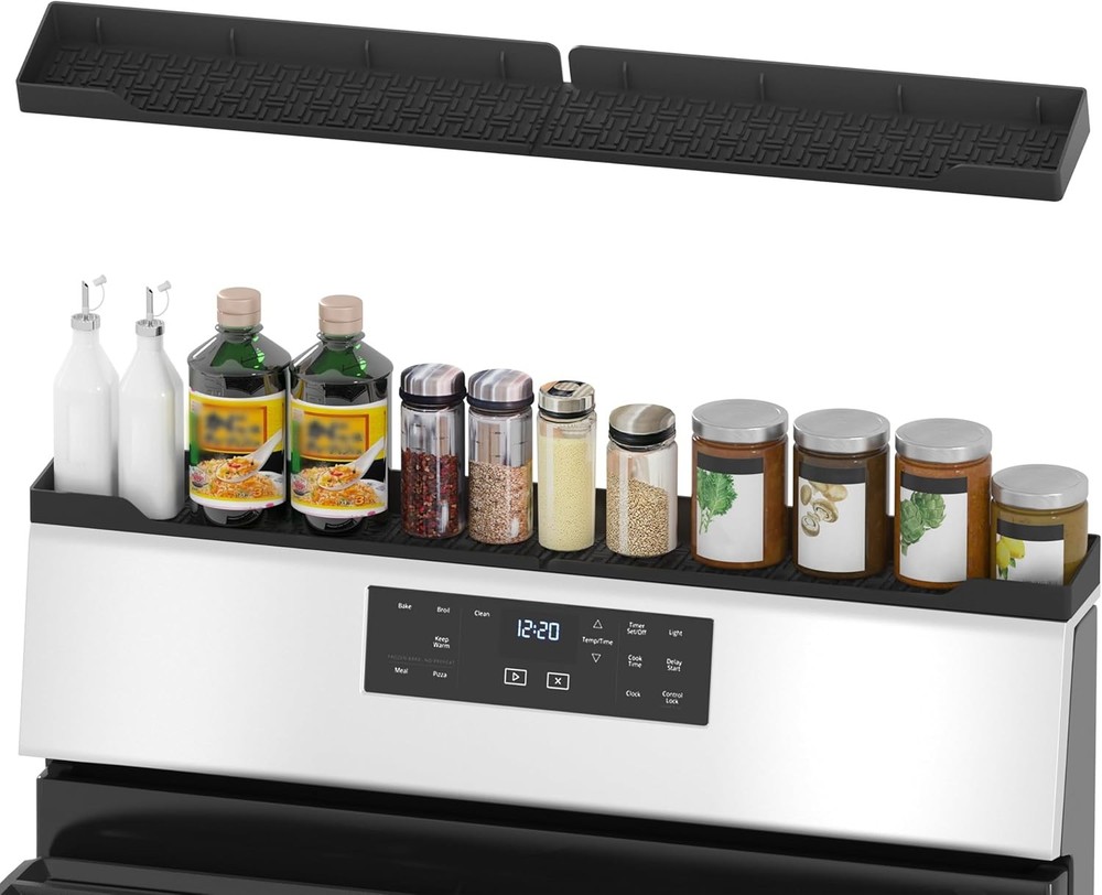 Magnetic Stove Top Shelf 30 Inch Magnetic Silicone Kitchen Spice Rack Back of