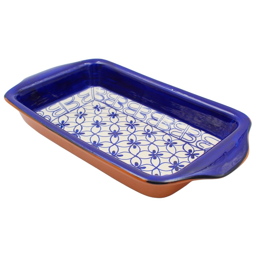 Xarazarte Geometric Blue Rectangular Baking Dish, Hand-Painted Terracotta