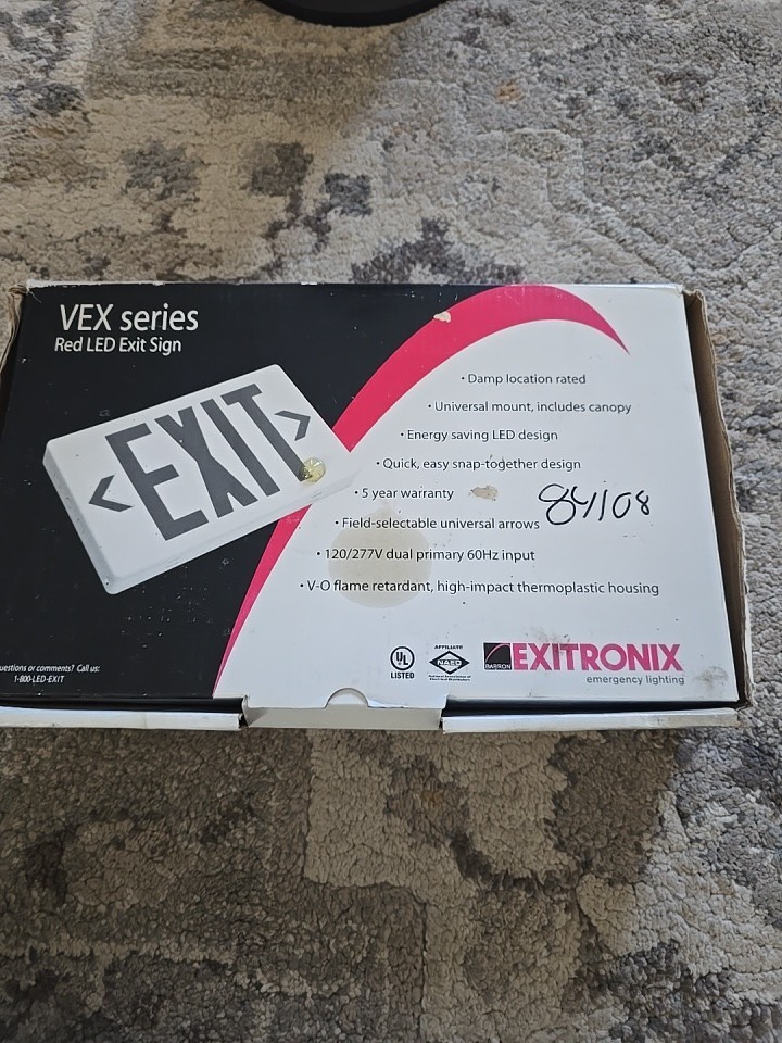 EXITRONIX LED EXIT SIGN w/ BATTERY BACKUP VEX-U-BP-WB-WH *BRAND NEW*
