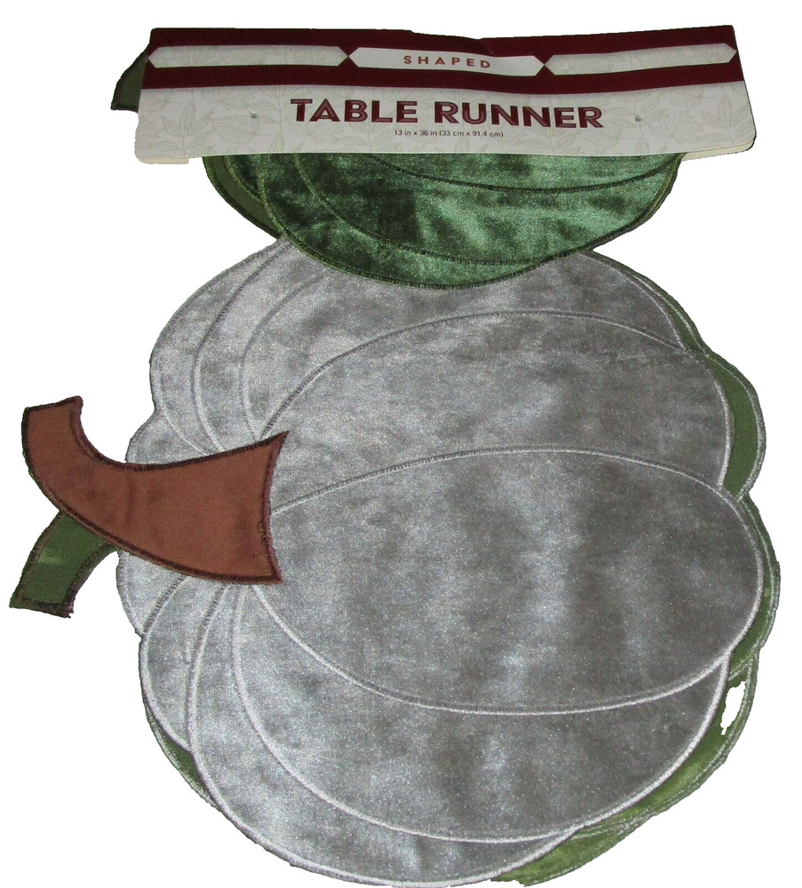 FALL PUMPKIN SHAPED TABLE RUNNER 13" X 36" Grey & Green