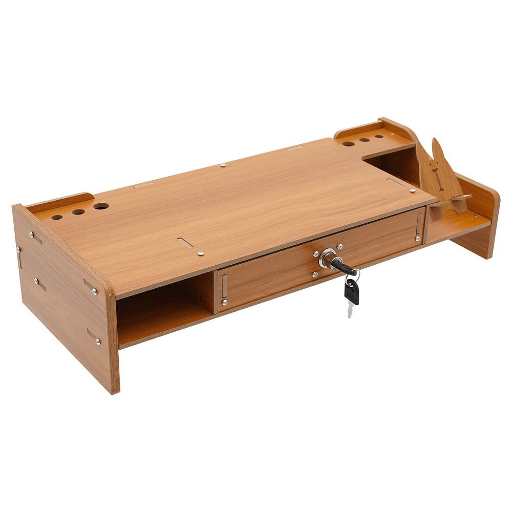 Monitor Stand Riser, Computer Laptop Riser Shelf with Lockable Organizer Drawers