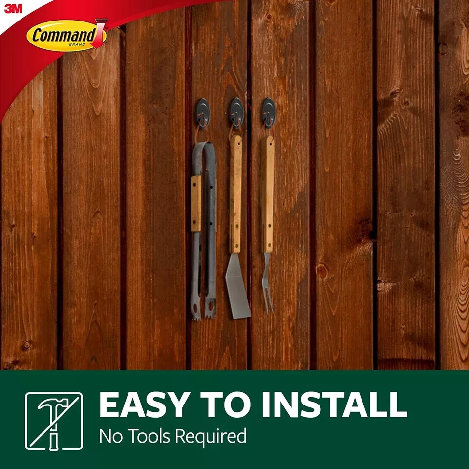 Command Outdoor Medium Terrace Hooks, Black, 3 lb 2 Hooks & 4 Strips, 0