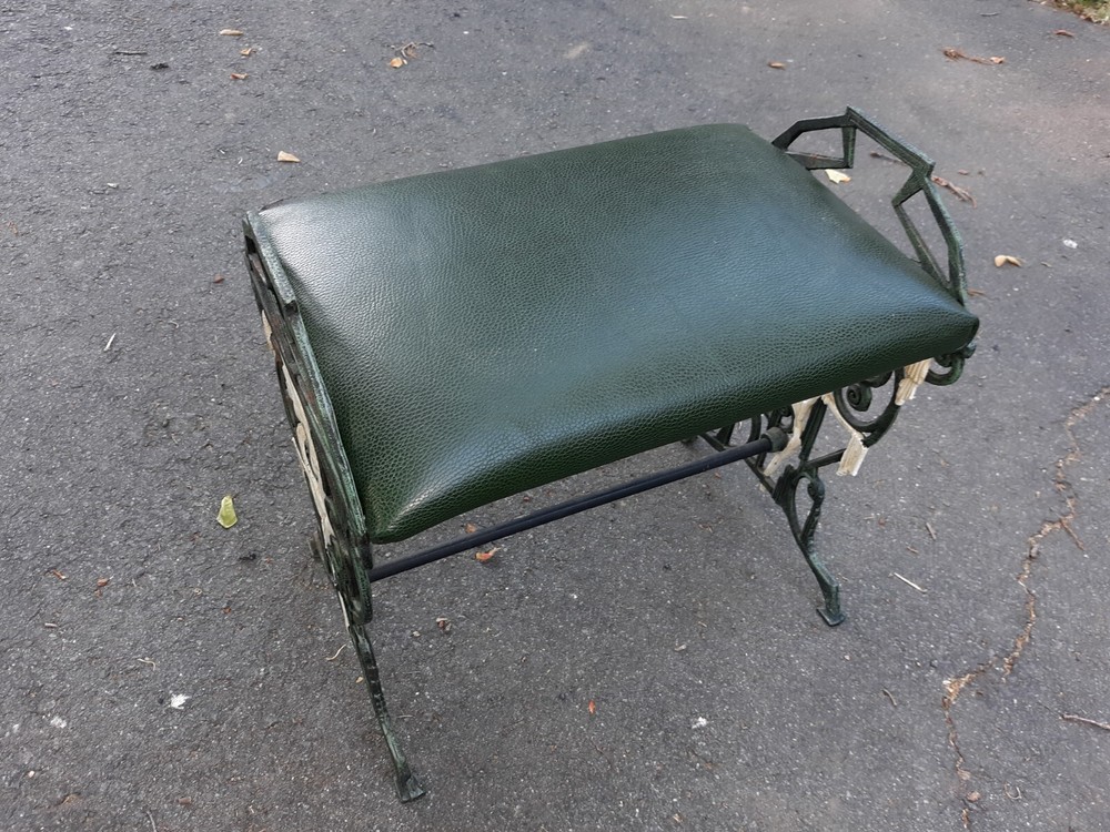 Art Deco Cast Iron And Leather Bench Stool
