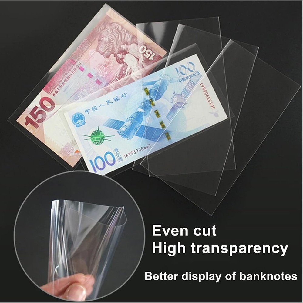 100 Pack Dollar Bill Holder -Clear Rigid Topload Currency Sleeves + Storage Case