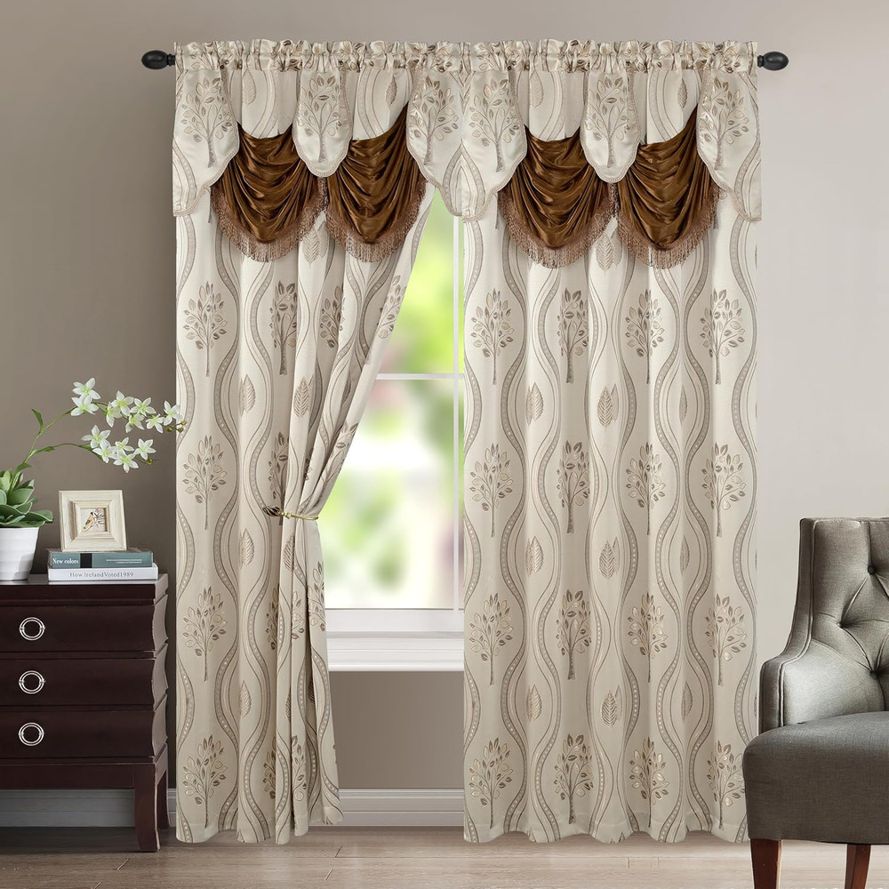 Luxurious Beautiful Curtain Panel Set with Attached Valance and Backing 54" X 84