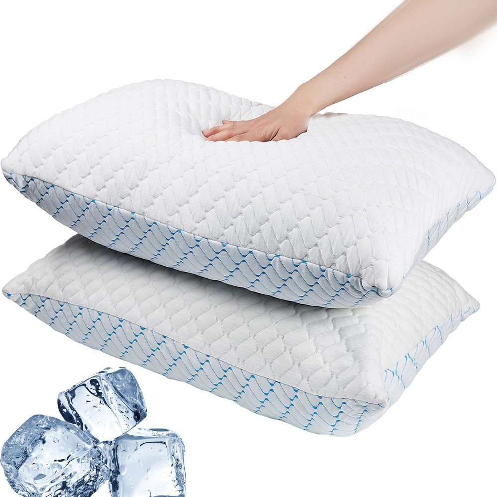 Memory Foam Pillows Queen Size Set of 2, Adjustable Cooling Pillow for Side B...