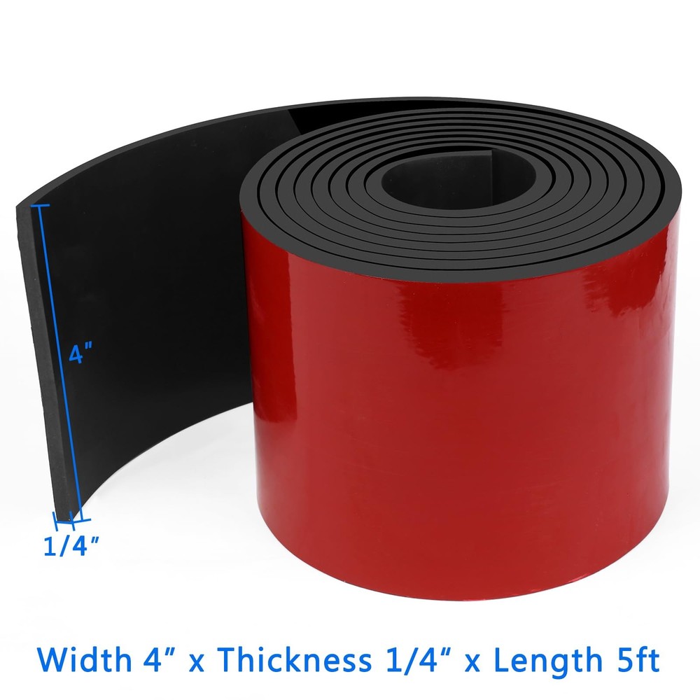 Adhesive Solid Rubber Strips 4" Wide x 1/4" Thick x 60" Long Self Stick Black...