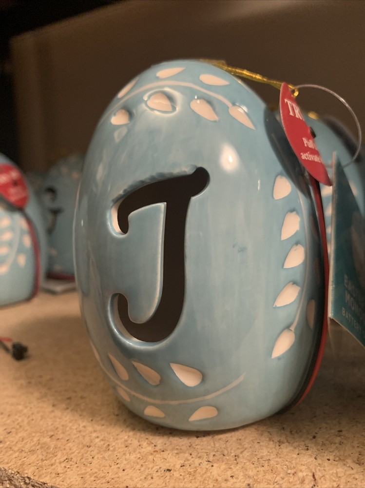Easter Light Up Monogram Egg Letter "J” Blue Decorative Easter Egg 2.5”x3”x4”