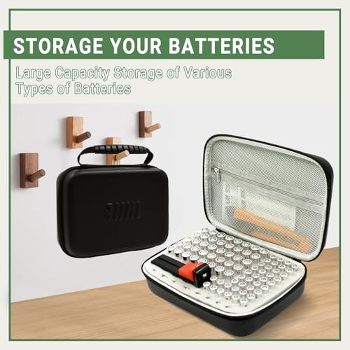 Battery Organizer Storage Case with Tester for AA AAA Button Battery black