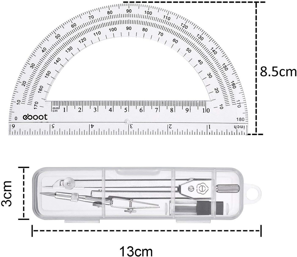 Drawing Compass and 6 Inch Protractor, Student Geometry Math Set
