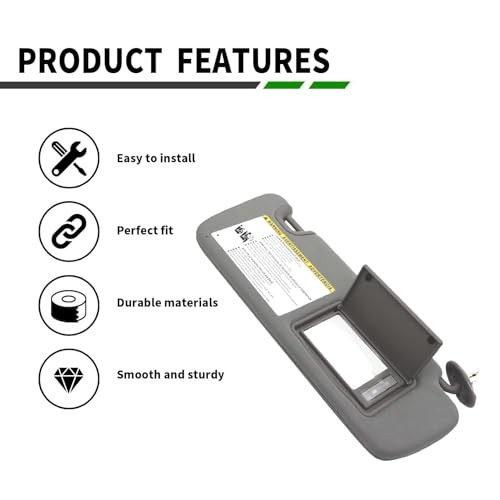 Right Passenger Side Sun Visor Compatible with Highlander Right Passenger Gray
