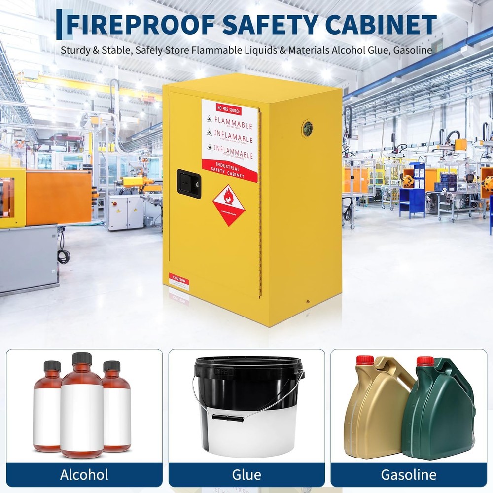 Flammable Storage Cabinet for Hazardous Fire Resistant Safety 2 Gallon Capacity