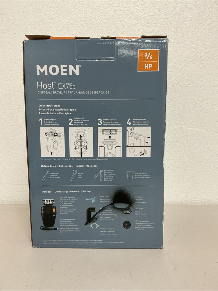 NEW MOEN Host Series 3/4-HP Continuous Feed Space Saving Garbage Disposal