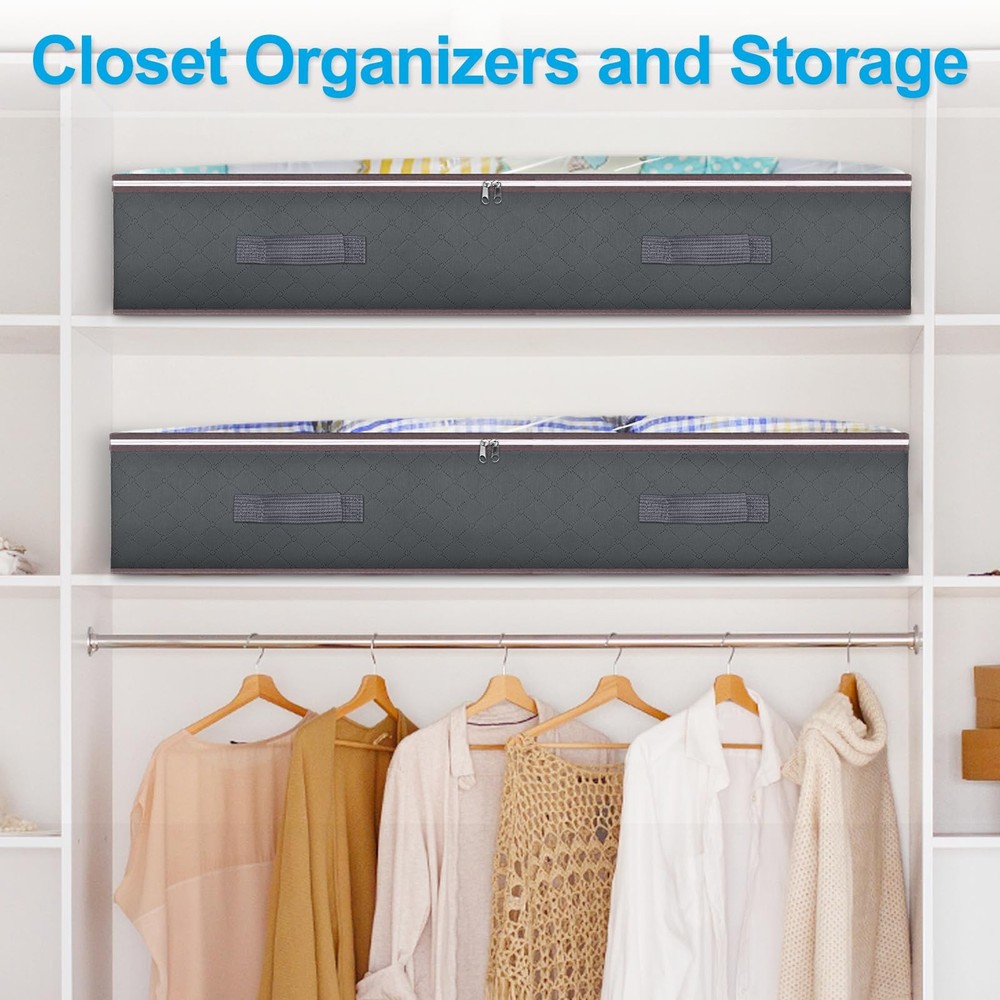 Budding Joy 90L Under Bed Storage Containers, Closet Organizers 4 Pack, Grey
