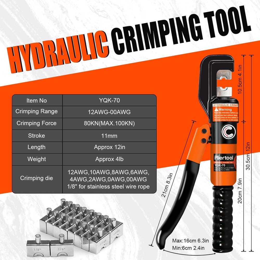 Pliertool 10 Ton Hydraulic Battery Cable Variable, 10ton Crimping Tool
